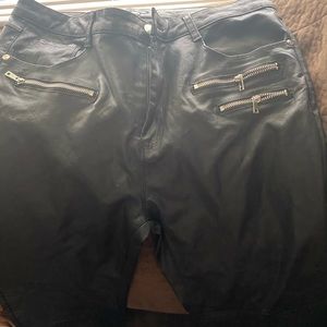 Black leather biker pants